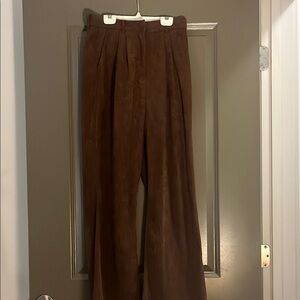 Commense Brown Corduroy Pants High-Waisted Pleated